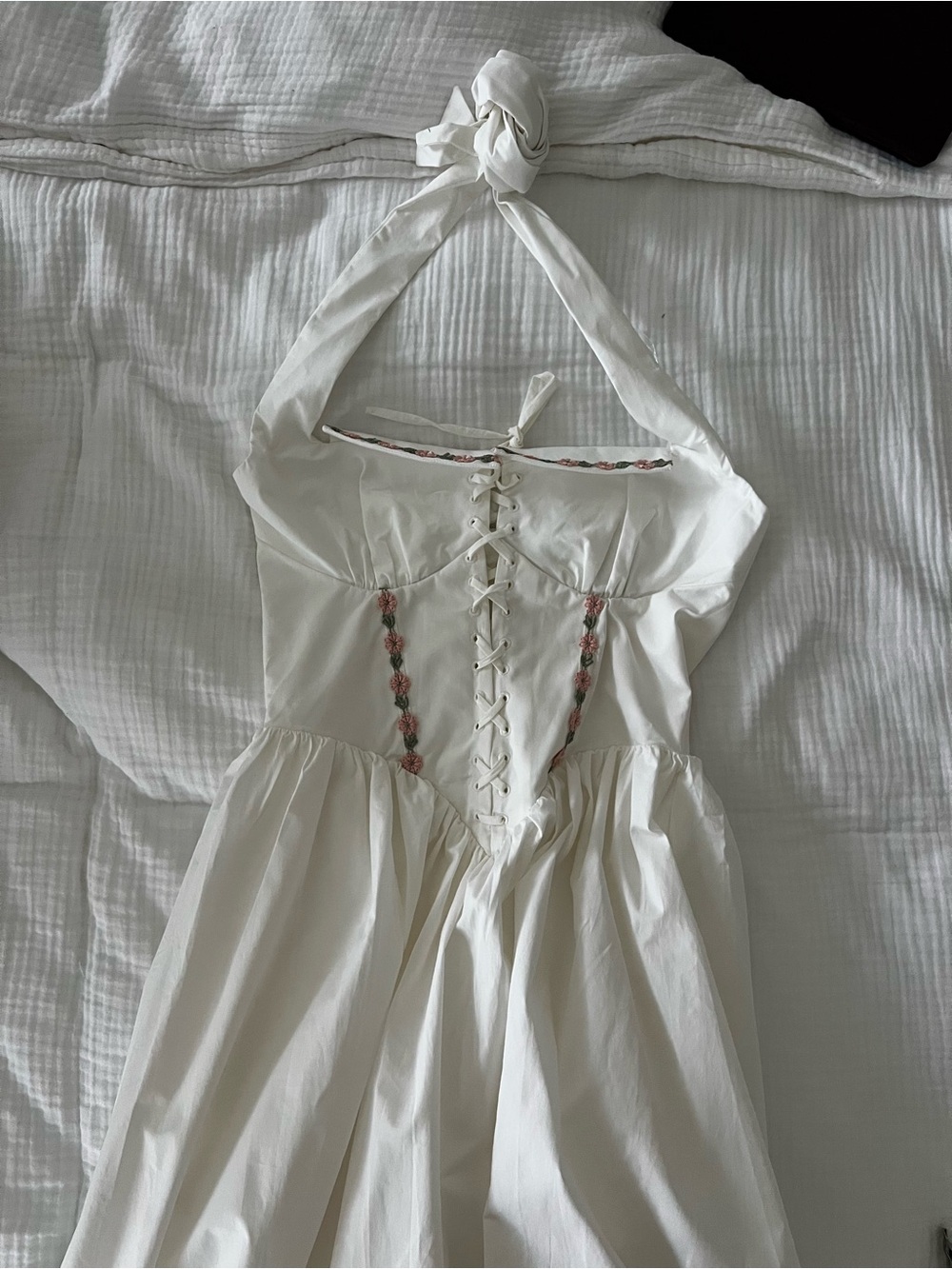 House of CB White Midi Halter Dress with Pink Floral Trim - Picture 8 of 14